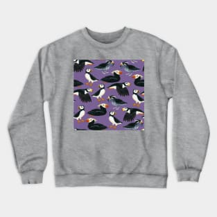 Gouache Purple Puffins Pattern Crewneck Sweatshirt